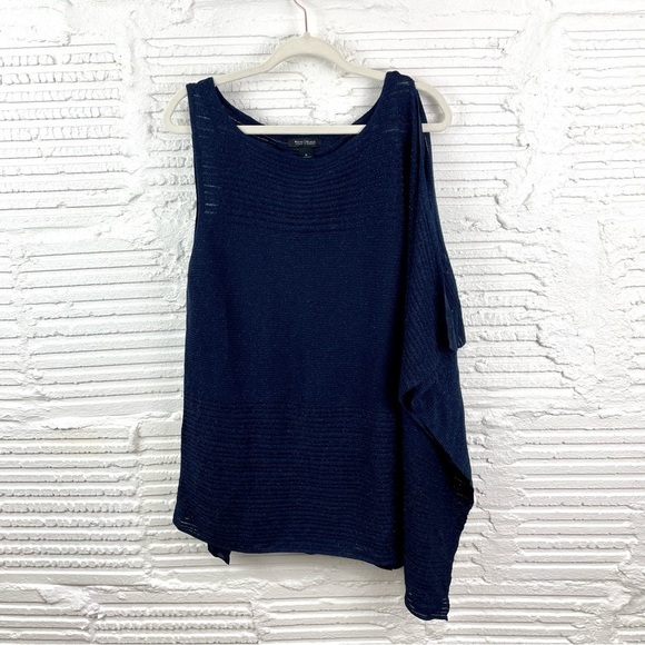 White House Black Market Asymmetric Drape Sleeve Shimmer Sweater Size M - Picture 4 of 16